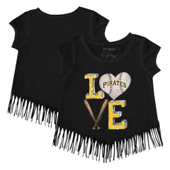 Pittsburgh Pirates Tiny Turnip Girls Youth Baseball Love Fringe T-Shirt - Black - MLB Online