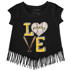 Pittsburgh Pirates Tiny Turnip Girls Youth Baseball Love Fringe T-Shirt - Black - MLB Online
