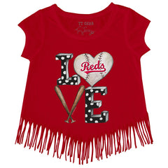 Cincinnati Reds Tiny Turnip Girls Youth Baseball Love Fringe T-Shirt - Red - MLB Sale