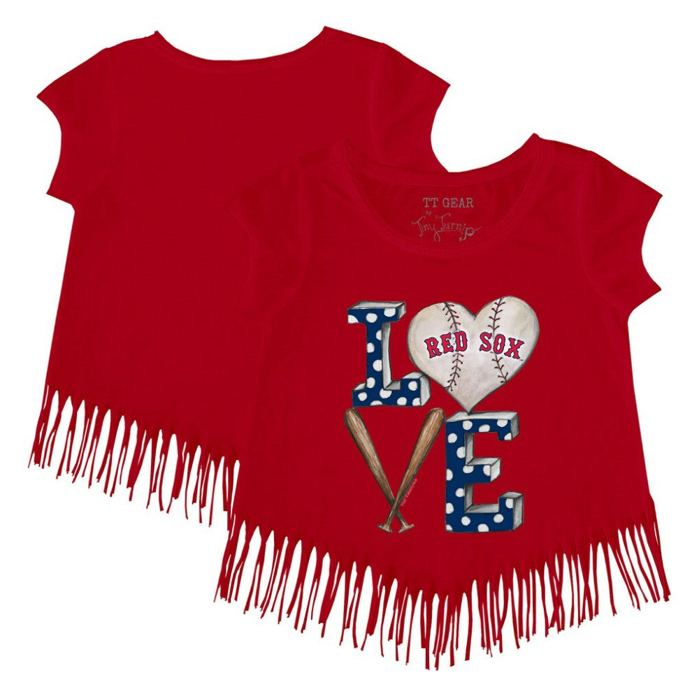 Boston Red Sox Tiny Turnip Girls Youth Baseball Love Fringe T-Shirt - Red - MLB Discount