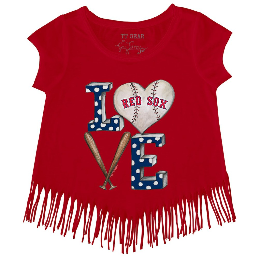 Boston Red Sox Tiny Turnip Girls Youth Baseball Love Fringe T-Shirt - Red - MLB Discount