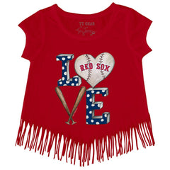 Boston Red Sox Tiny Turnip Girls Youth Baseball Love Fringe T-Shirt - Red - MLB Discount