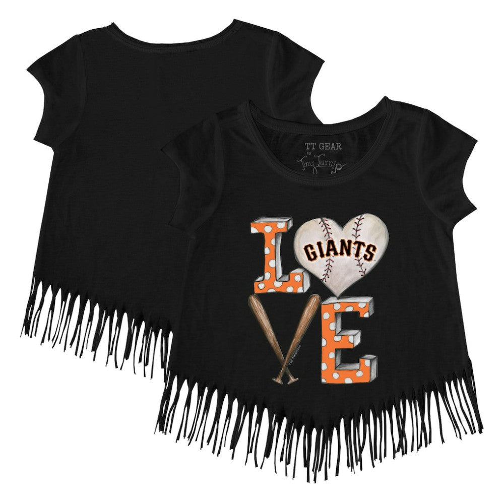 San Francisco Giants Tiny Turnip Girls Youth Baseball Love Fringe T-Shirt - Black - MLB Online