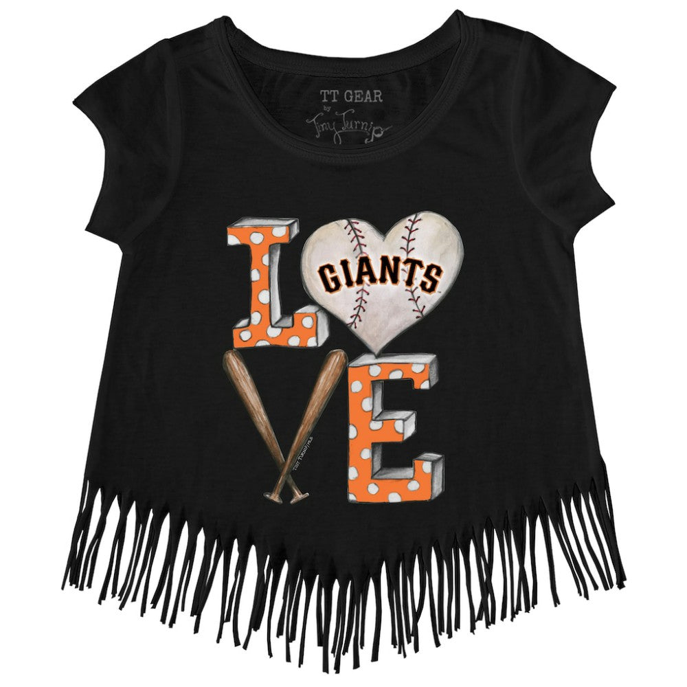 San Francisco Giants Tiny Turnip Girls Youth Baseball Love Fringe T-Shirt - Black - MLB Online