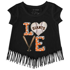 San Francisco Giants Tiny Turnip Girls Youth Baseball Love Fringe T-Shirt - Black - MLB Online