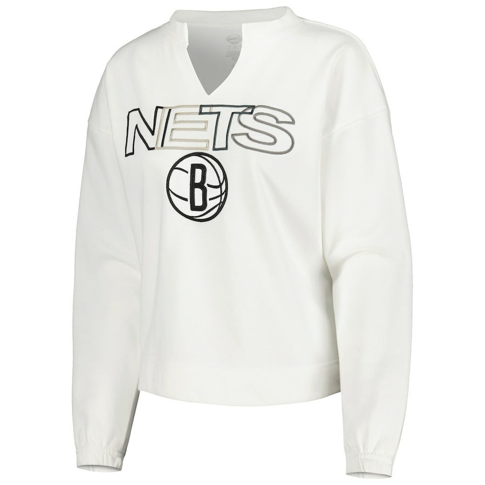 Brooklyn Nets Concepts Sport Women's Sunray Notch Neck Long Sleeve Top White