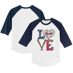 Atlanta Braves Tiny Turnip Youth Baseball Love 3/4-Sleeve Raglan T-Shirt - White/Navy - MLB Online