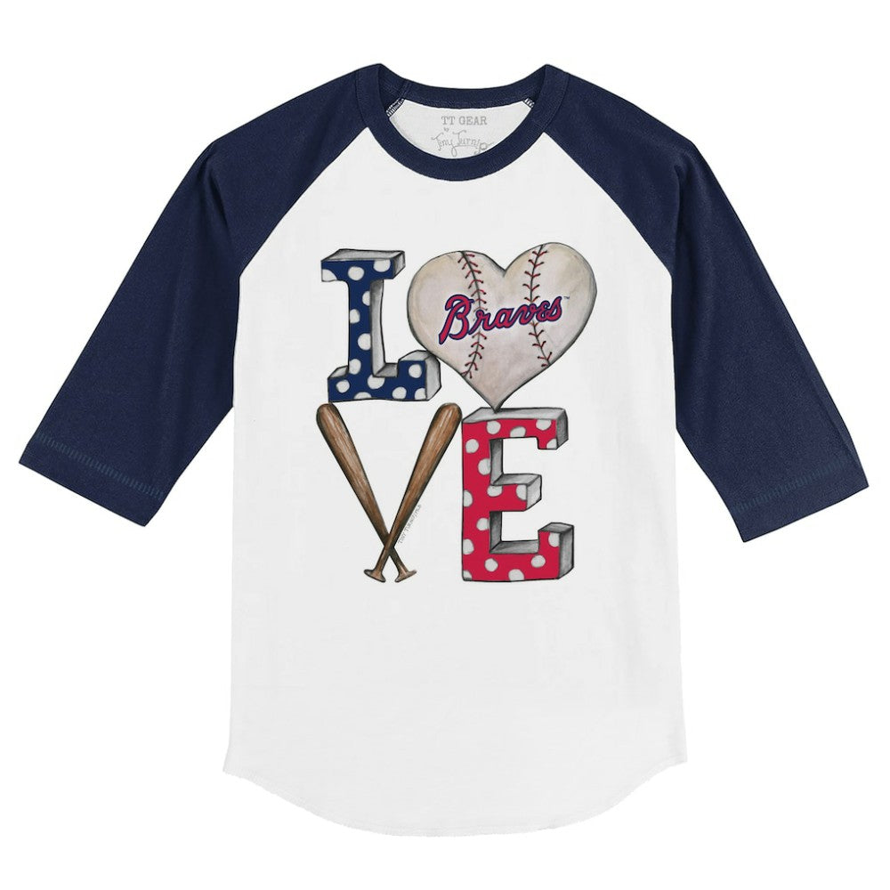 Atlanta Braves Tiny Turnip Youth Baseball Love 3/4-Sleeve Raglan T-Shirt - White/Navy - MLB Online