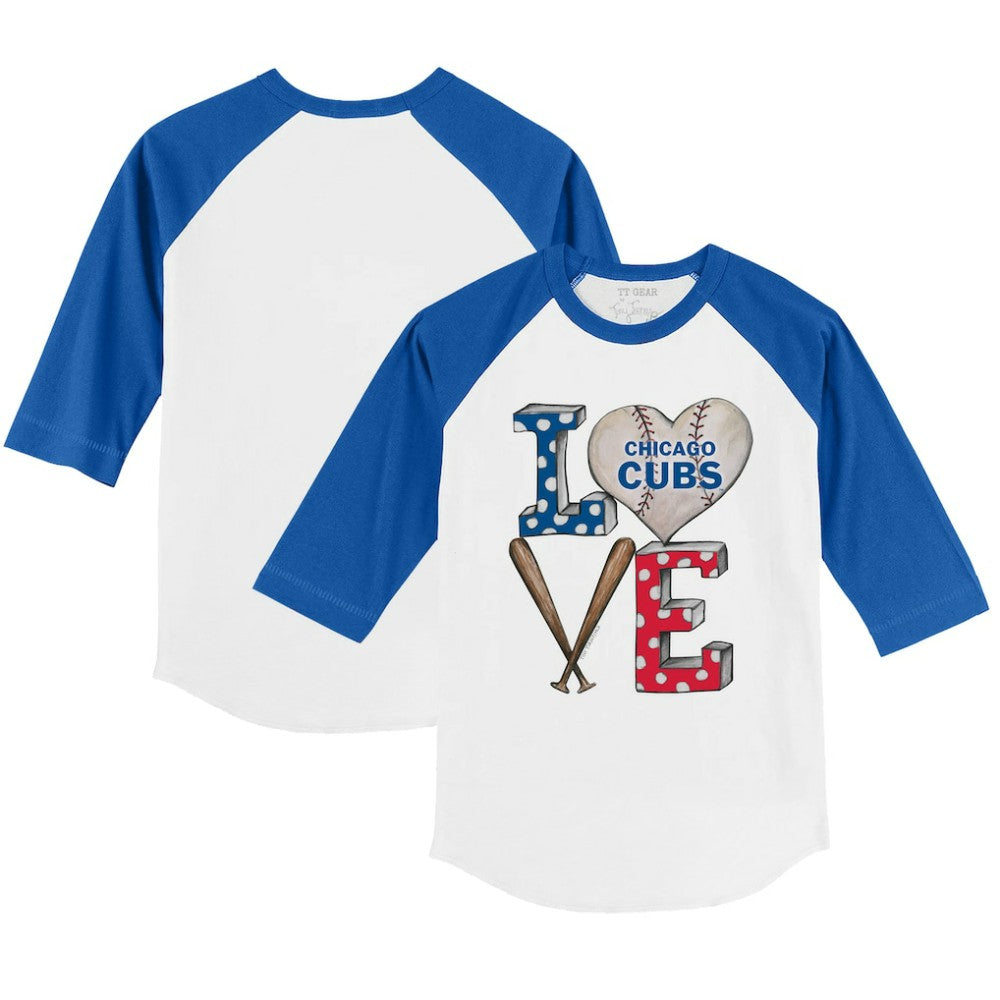 Chicago Cubs Tiny Turnip Youth Baseball Love 3/4-Sleeve Raglan T-Shirt - White/Royal - MLB Sale