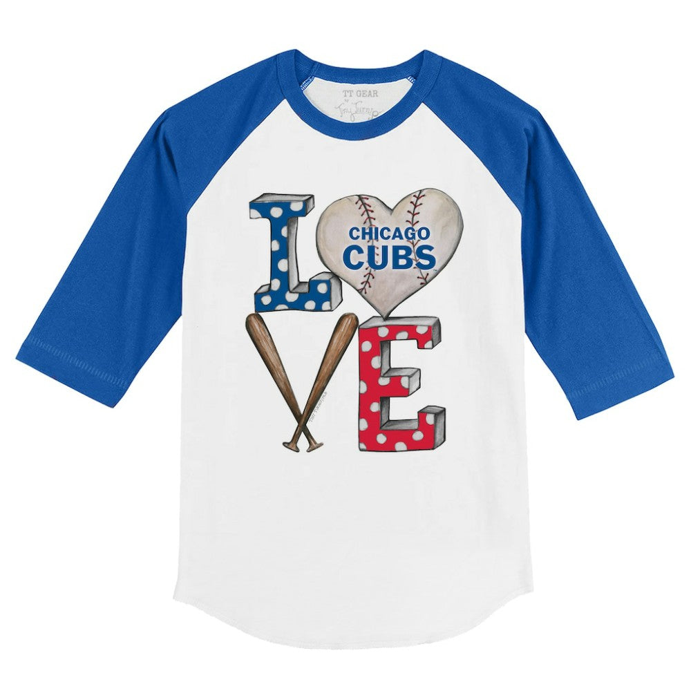 Chicago Cubs Tiny Turnip Youth Baseball Love 3/4-Sleeve Raglan T-Shirt - White/Royal - MLB Sale