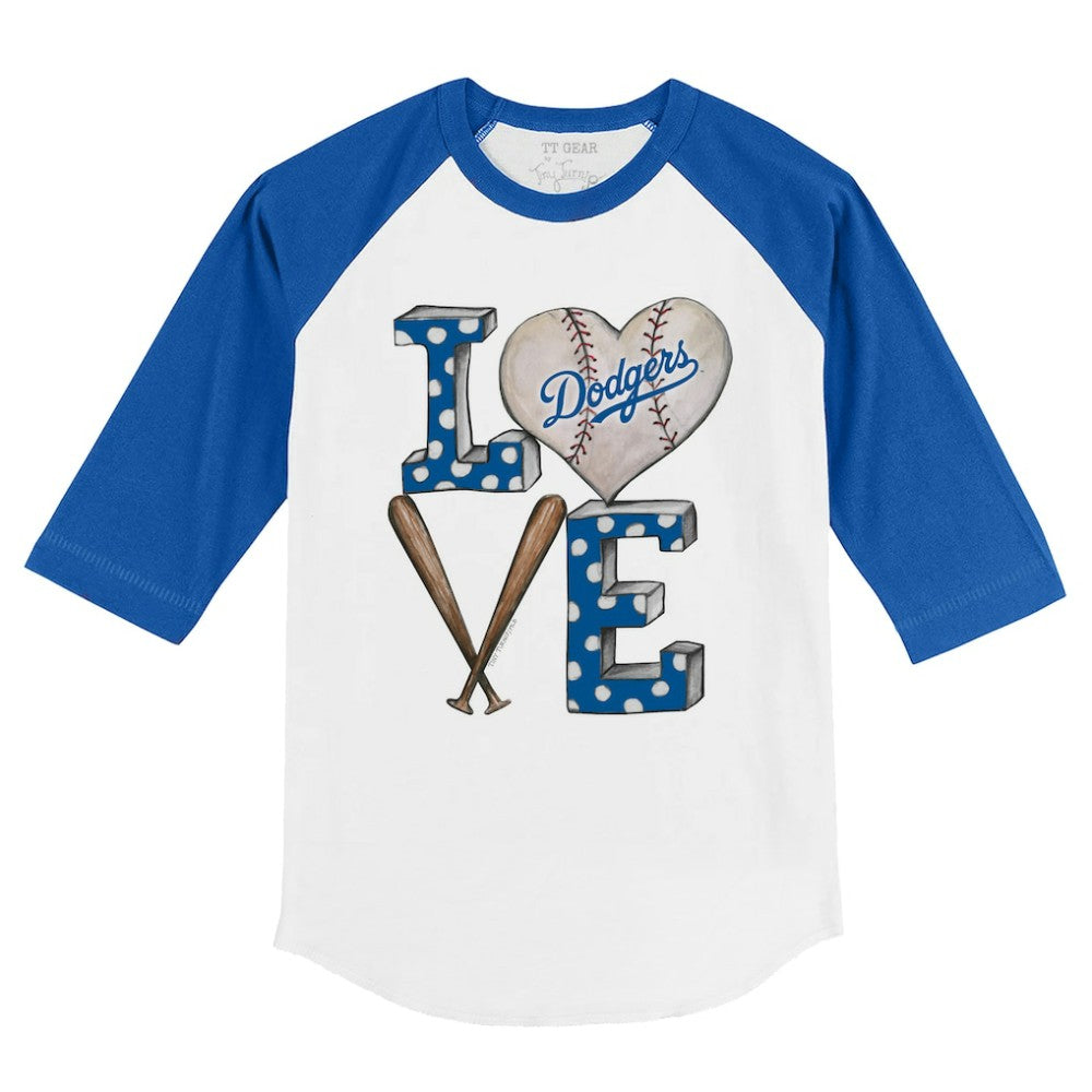 Los Angeles Dodgers Tiny Turnip Youth Baseball Love 3/4-Sleeve Raglan T-Shirt - White/Royal - MLB Lifestyle