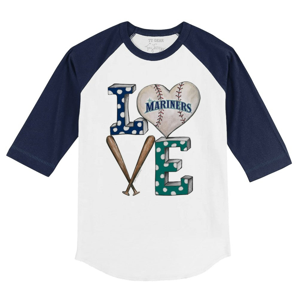 Seattle Mariners Tiny Turnip Youth Baseball Love 3/4-Sleeve Raglan T-Shirt - White/Navy - MLB Lifestyle