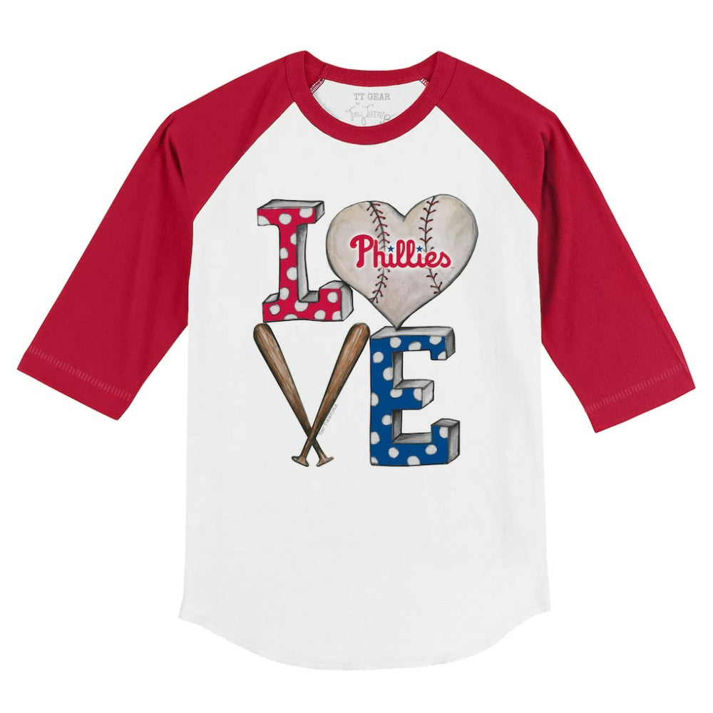 Philadelphia Phillies Tiny Turnip Youth Baseball Love 3/4-Sleeve Raglan T-Shirt - White/Red - MLB Lifestyle