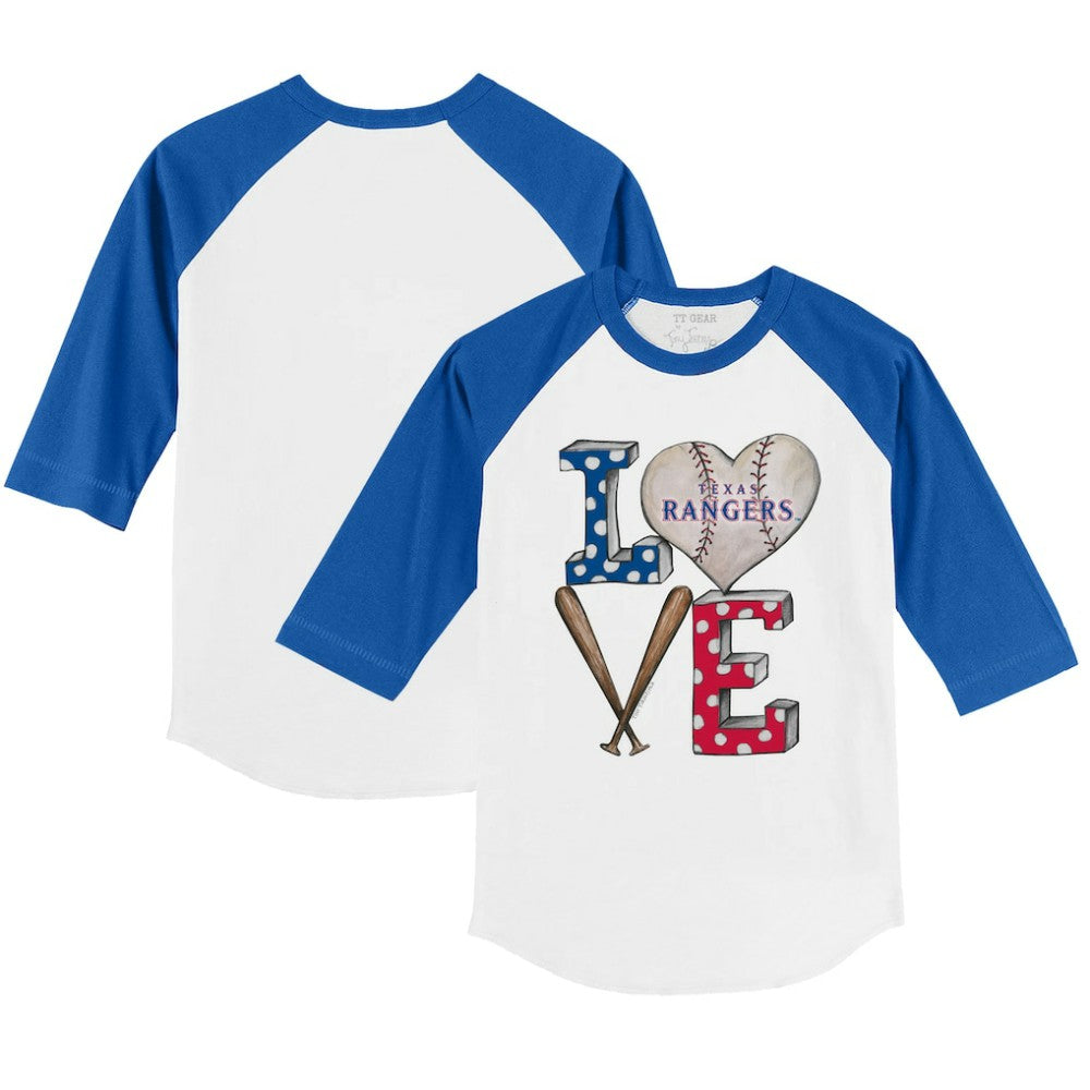 Texas Rangers Tiny Turnip Youth Baseball Love 3/4-Sleeve Raglan T-Shirt - White/Royal - MLB Sale