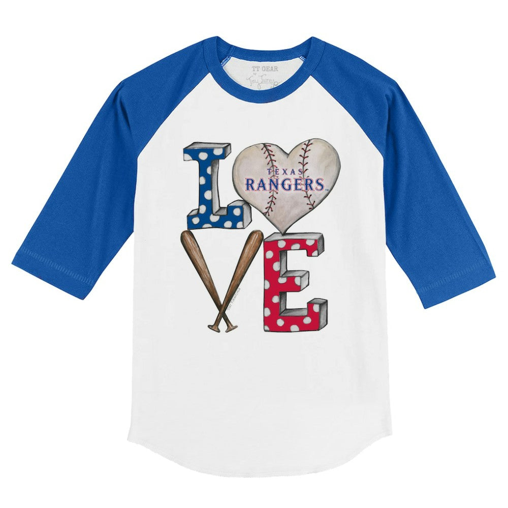 Texas Rangers Tiny Turnip Youth Baseball Love 3/4-Sleeve Raglan T-Shirt - White/Royal - MLB Sale