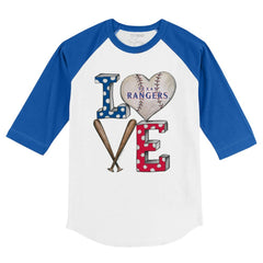 Texas Rangers Tiny Turnip Youth Baseball Love 3/4-Sleeve Raglan T-Shirt - White/Royal - MLB Sale