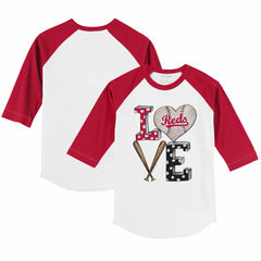 Cincinnati Reds Tiny Turnip Youth Baseball Love 3/4-Sleeve Raglan T-Shirt - White/Red - MLB Sale