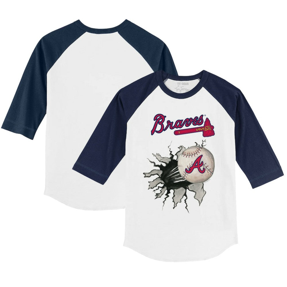 Atlanta Braves Tiny Turnip Youth Baseball Tear 3/4-Sleeve Raglan T-Shirt - White/Navy - MLB on Sale