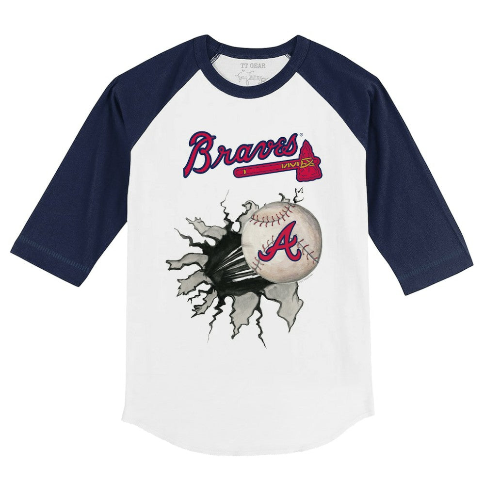 Atlanta Braves Tiny Turnip Youth Baseball Tear 3/4-Sleeve Raglan T-Shirt - White/Navy - MLB on Sale