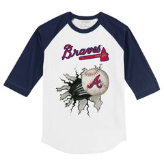 Atlanta Braves Tiny Turnip Youth Baseball Tear 3/4-Sleeve Raglan T-Shirt - White/Navy - MLB on Sale