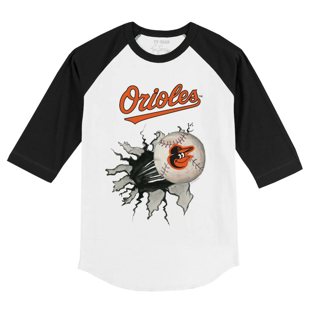 Baltimore Orioles Tiny Turnip Youth Baseball Tear 3/4-Sleeve Raglan T-Shirt - White/Black - MLB Sale