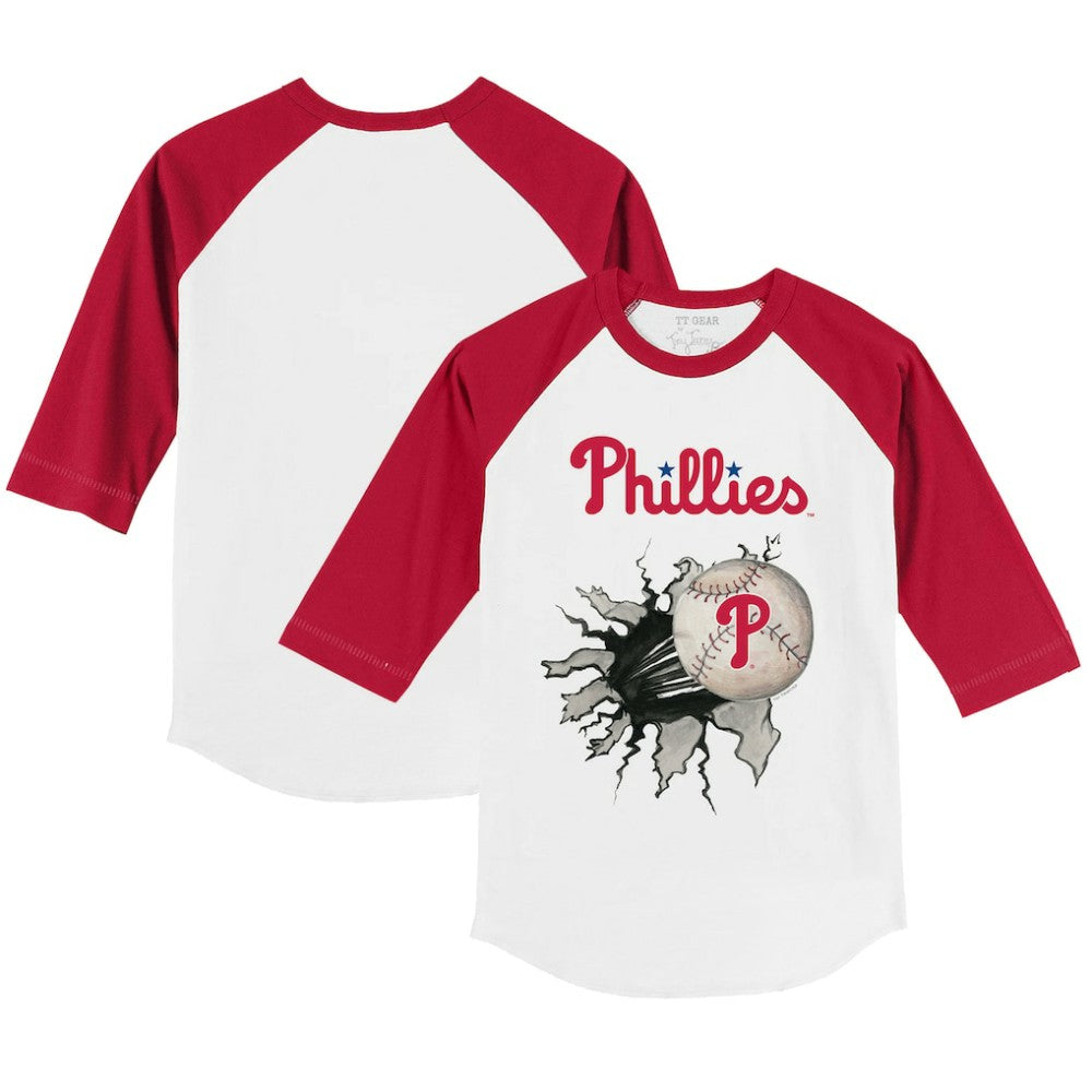 Philadelphia Phillies Tiny Turnip Youth Baseball Tear 3/4-Sleeve Raglan T-Shirt - White/Red - MLB Lifestyle