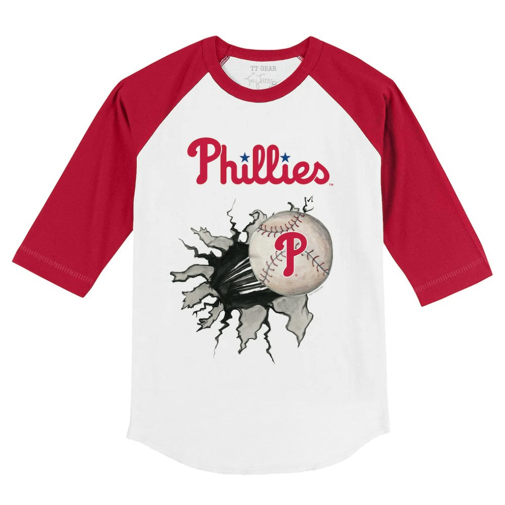 Philadelphia Phillies Tiny Turnip Youth Baseball Tear 3/4-Sleeve Raglan T-Shirt - White/Red - MLB Lifestyle
