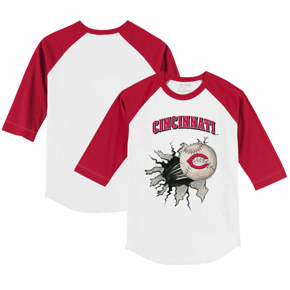 Cincinnati Reds Tiny Turnip Youth Baseball Tear 3/4-Sleeve Raglan T-Shirt - White/Red - MLB Discount