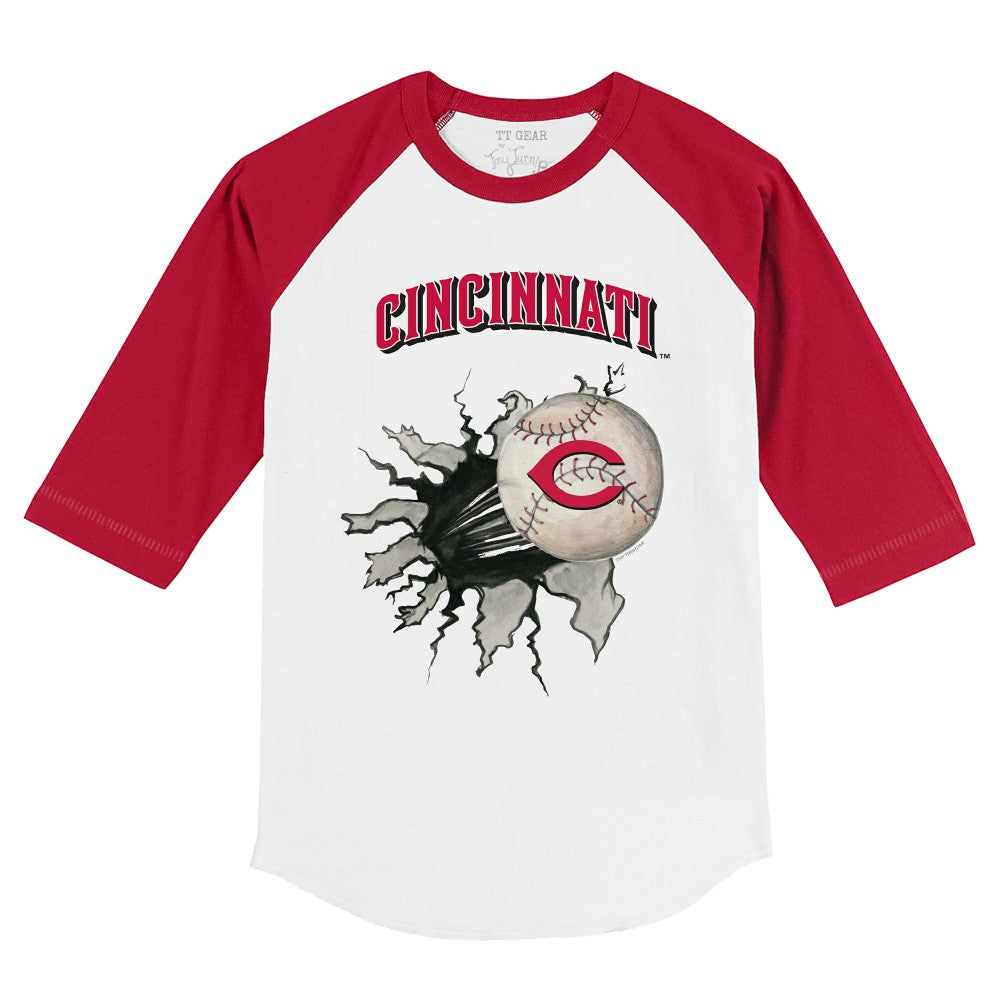 Cincinnati Reds Tiny Turnip Youth Baseball Tear 3/4-Sleeve Raglan T-Shirt - White/Red - MLB Discount