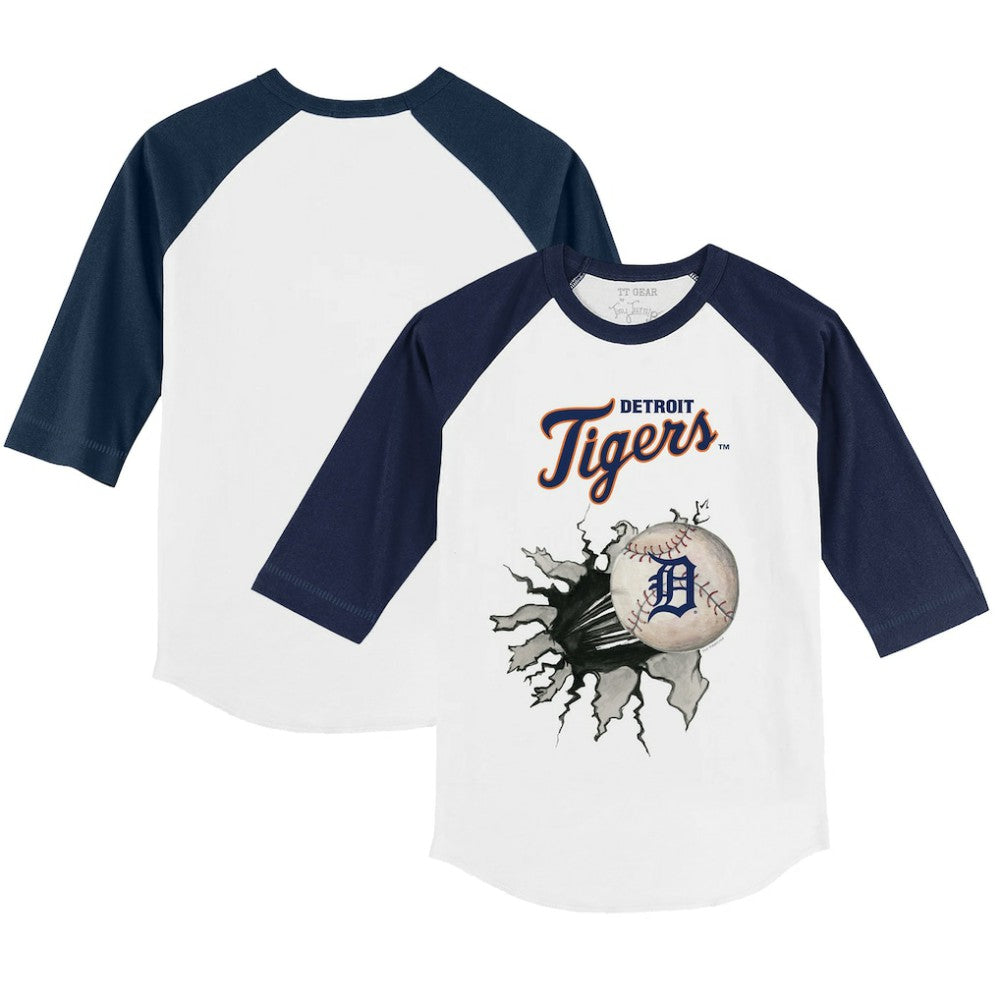 Detroit Tigers Tiny Turnip Youth Baseball Tear 3/4-Sleeve Raglan T-Shirt - White/Navy - MLB Sale