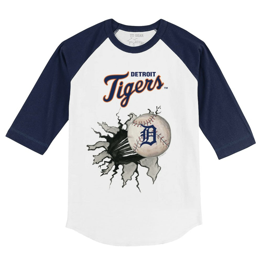 Detroit Tigers Tiny Turnip Youth Baseball Tear 3/4-Sleeve Raglan T-Shirt - White/Navy - MLB Sale