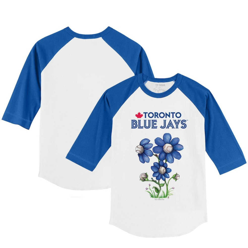Toronto Blue Jays Tiny Turnip Youth Blooming Baseballs 3/4-Sleeve Raglan T-Shirt - White/Royal - MLB Sale