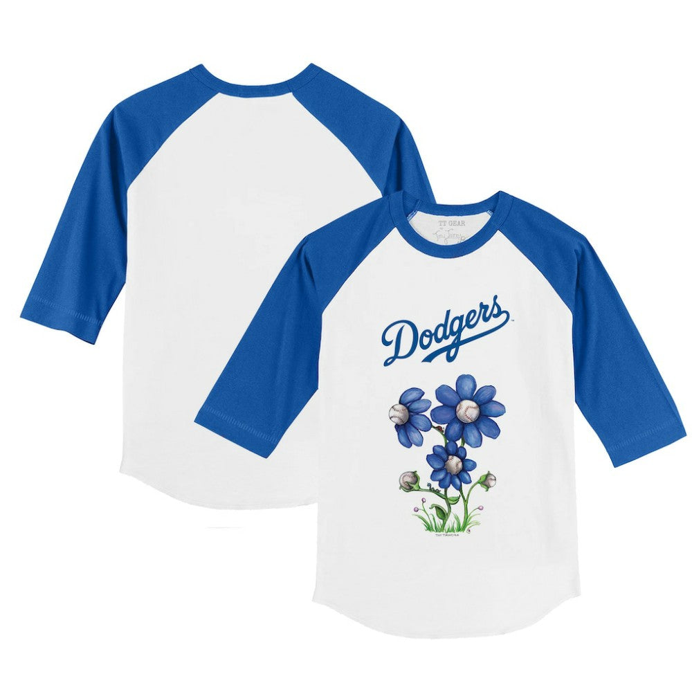 Los Angeles Dodgers Tiny Turnip Youth Blooming Baseballs 3/4-Sleeve Raglan T-Shirt - White/Royal - MLB on Sale