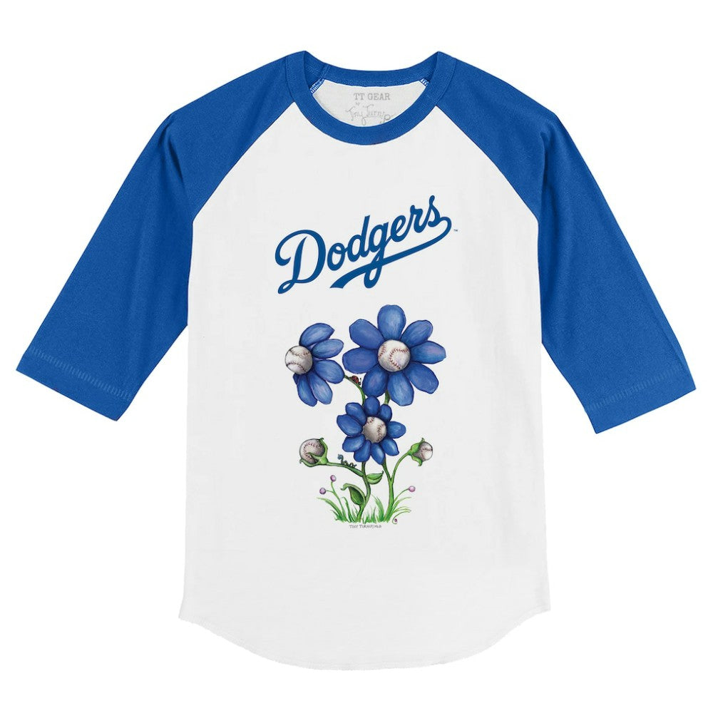 Los Angeles Dodgers Tiny Turnip Youth Blooming Baseballs 3/4-Sleeve Raglan T-Shirt - White/Royal - MLB on Sale