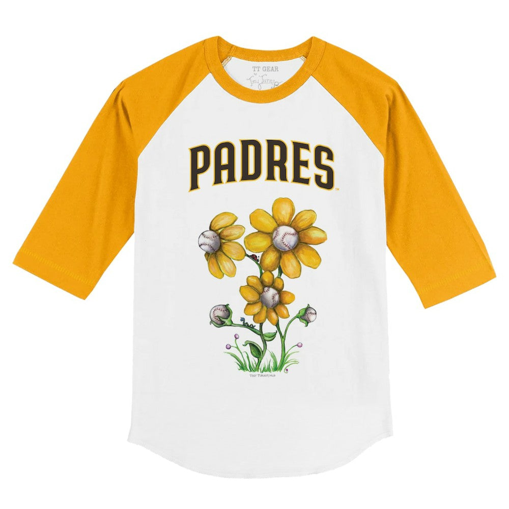 San Diego Padres Tiny Turnip Youth Blooming Baseballs 3/4-Sleeve Raglan T-Shirt - White/Gold - MLB on Sale