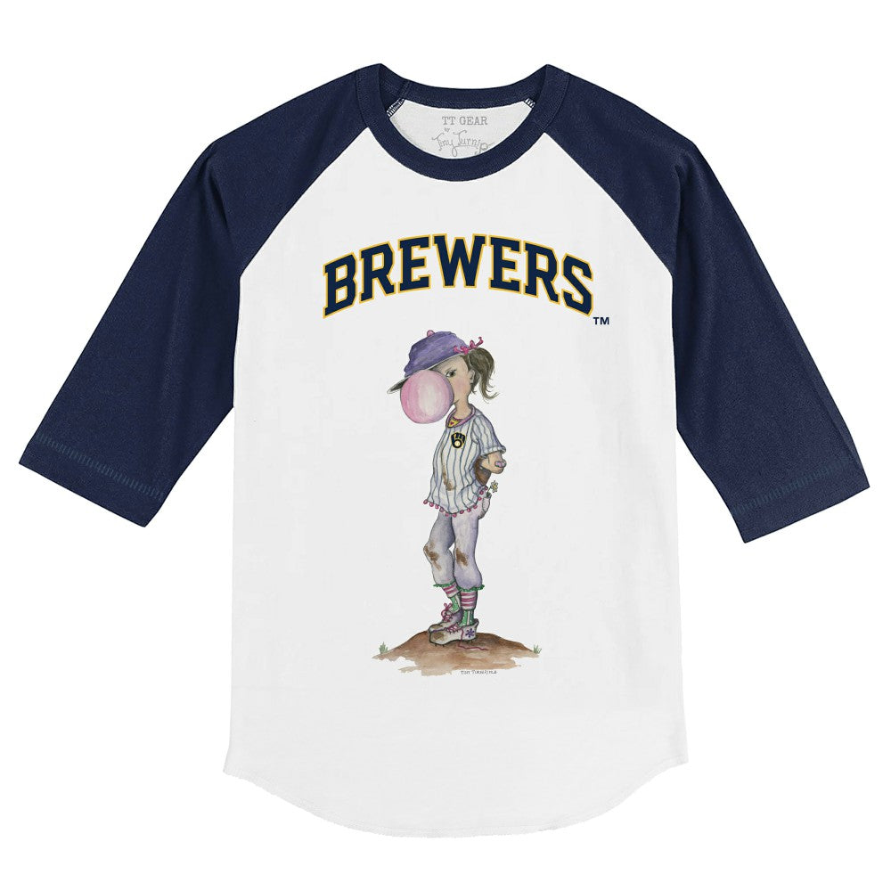 Milwaukee Brewers Tiny Turnip Youth Bubbles 3/4-Sleeve Raglan T-Shirt - White/Navy - MLB Lifestyle