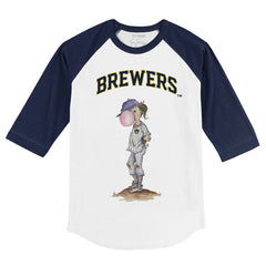 Milwaukee Brewers Tiny Turnip Youth Bubbles 3/4-Sleeve Raglan T-Shirt - White/Navy - MLB Lifestyle