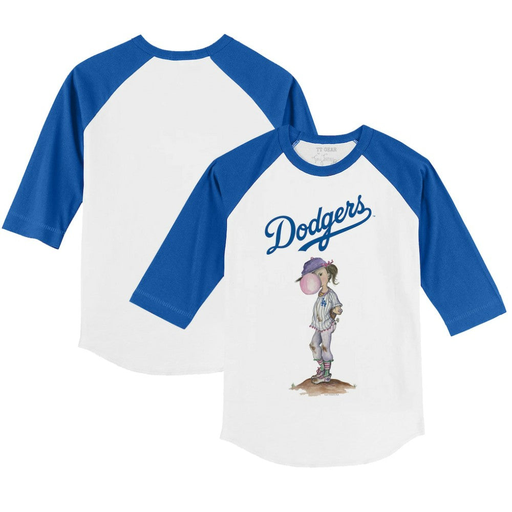 Los Angeles Dodgers Tiny Turnip Youth Bubbles 3/4-Sleeve Raglan T-Shirt - White/Royal - MLB Discount