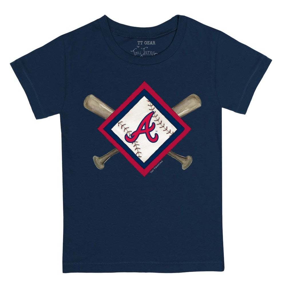 Atlanta Braves Tiny Turnip Youth Diamond Cross Bats T-Shirt - Navy - MLB on Sale