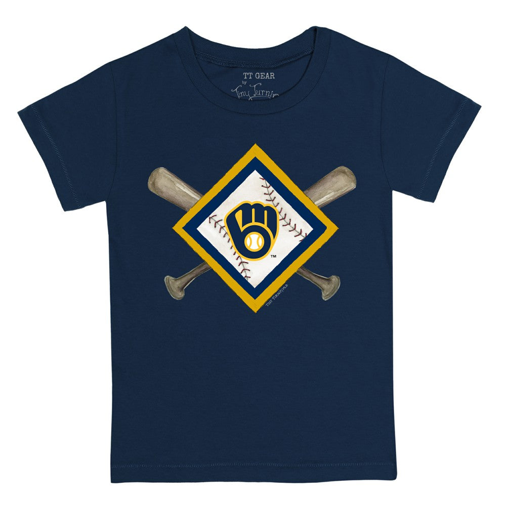 Milwaukee Brewers Tiny Turnip Youth Diamond Cross Bats T-Shirt - Navy - MLB Sale