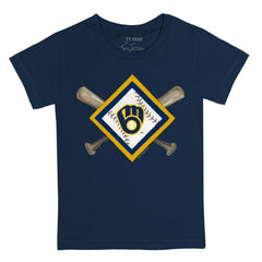 Milwaukee Brewers Tiny Turnip Youth Diamond Cross Bats T-Shirt - Navy - MLB Sale