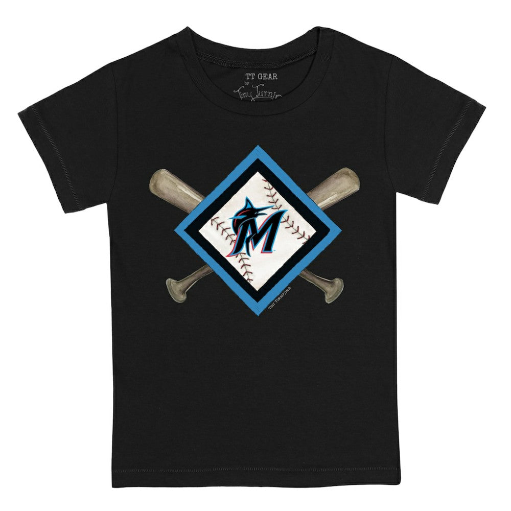 Miami Marlins Tiny Turnip Youth Diamond Cross Bats T-Shirt - Black - MLB Lifestyle
