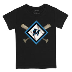 Miami Marlins Tiny Turnip Youth Diamond Cross Bats T-Shirt - Black - MLB Lifestyle