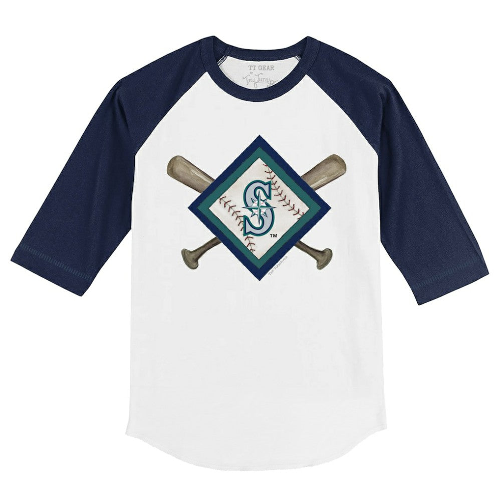 Seattle Mariners Tiny Turnip Youth Diamond Cross Bats 3/4-Sleeve Raglan T-Shirt - White/Navy - MLB Online