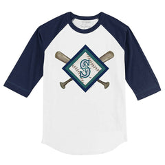Seattle Mariners Tiny Turnip Youth Diamond Cross Bats 3/4-Sleeve Raglan T-Shirt - White/Navy - MLB Online