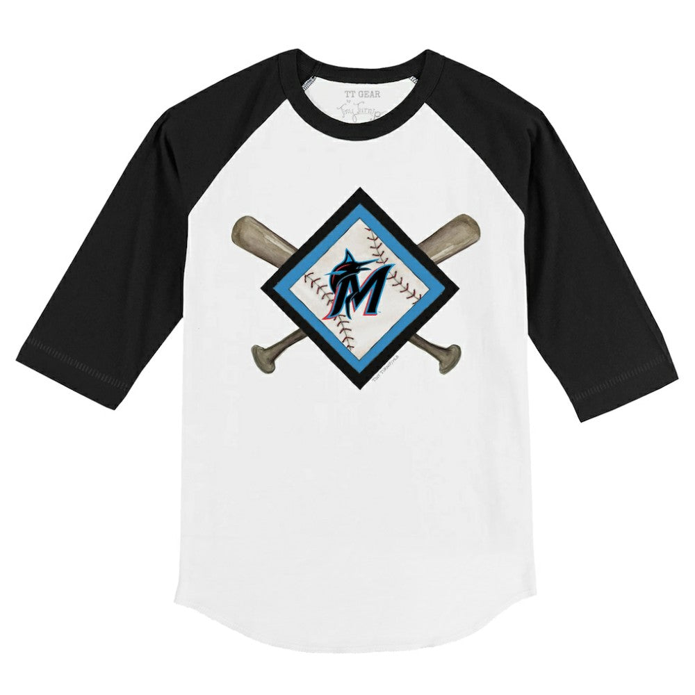 Miami Marlins Tiny Turnip Youth Diamond Cross Bats 3/4-Sleeve Raglan T-Shirt - White/Black - MLB Lifestyle