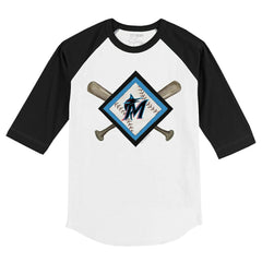 Miami Marlins Tiny Turnip Youth Diamond Cross Bats 3/4-Sleeve Raglan T-Shirt - White/Black - MLB Lifestyle
