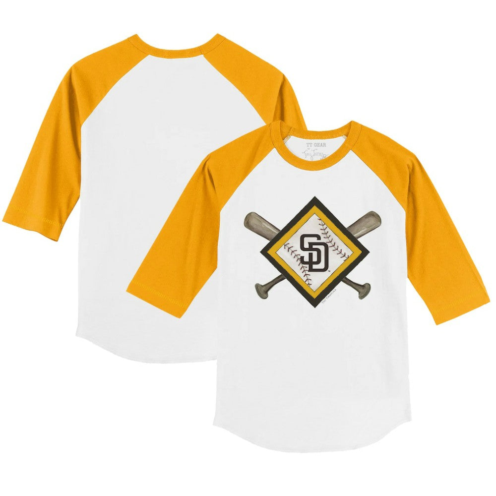 San Diego Padres Tiny Turnip Youth Diamond Cross Bats 3/4-Sleeve Raglan T-Shirt - White/Gold - MLB on Sale
