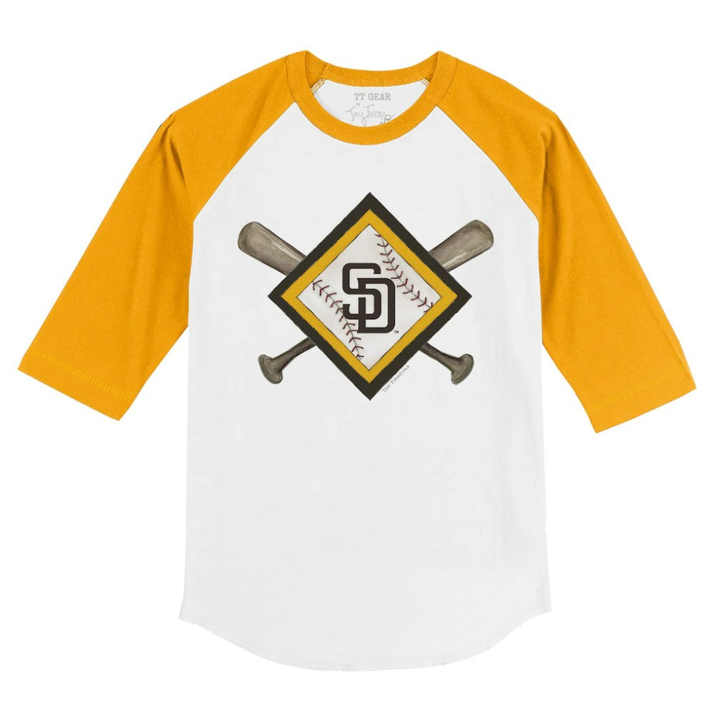 San Diego Padres Tiny Turnip Youth Diamond Cross Bats 3/4-Sleeve Raglan T-Shirt - White/Gold - MLB on Sale