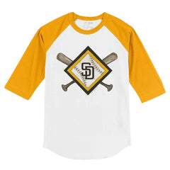 San Diego Padres Tiny Turnip Youth Diamond Cross Bats 3/4-Sleeve Raglan T-Shirt - White/Gold - MLB on Sale